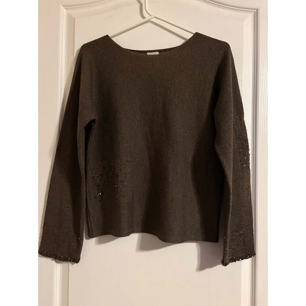 J. Jill Sweater Women S Brown Excellent Merino Wool Metallic Beaded Knit Top